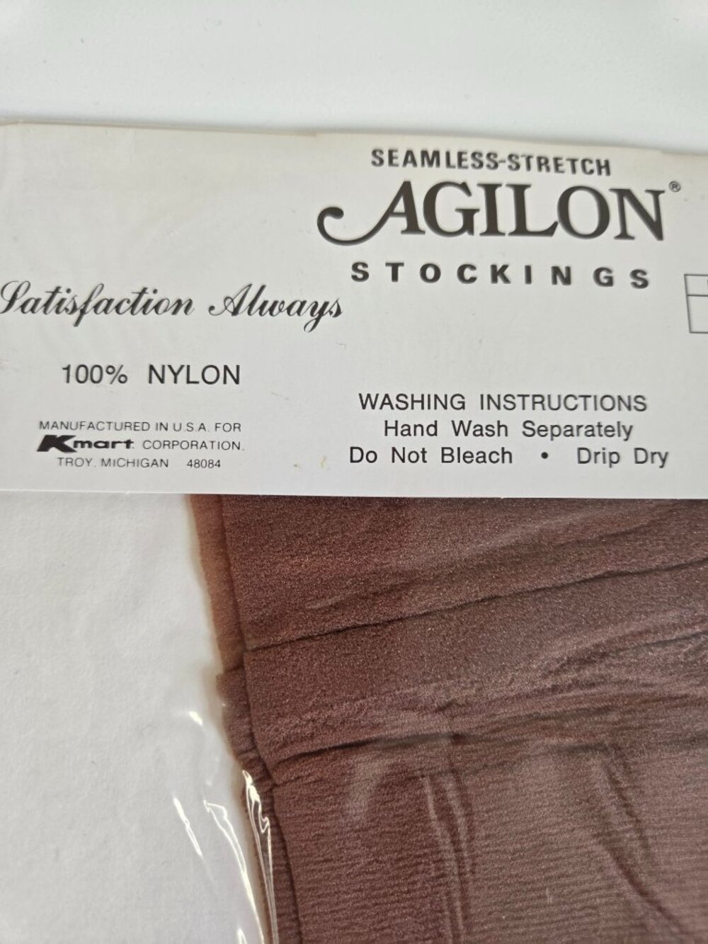 Agilon Seamless Stretch Stockings Tall Mistone Brown 100% Nylon Vtg Packaging - Picture 6 of 7
